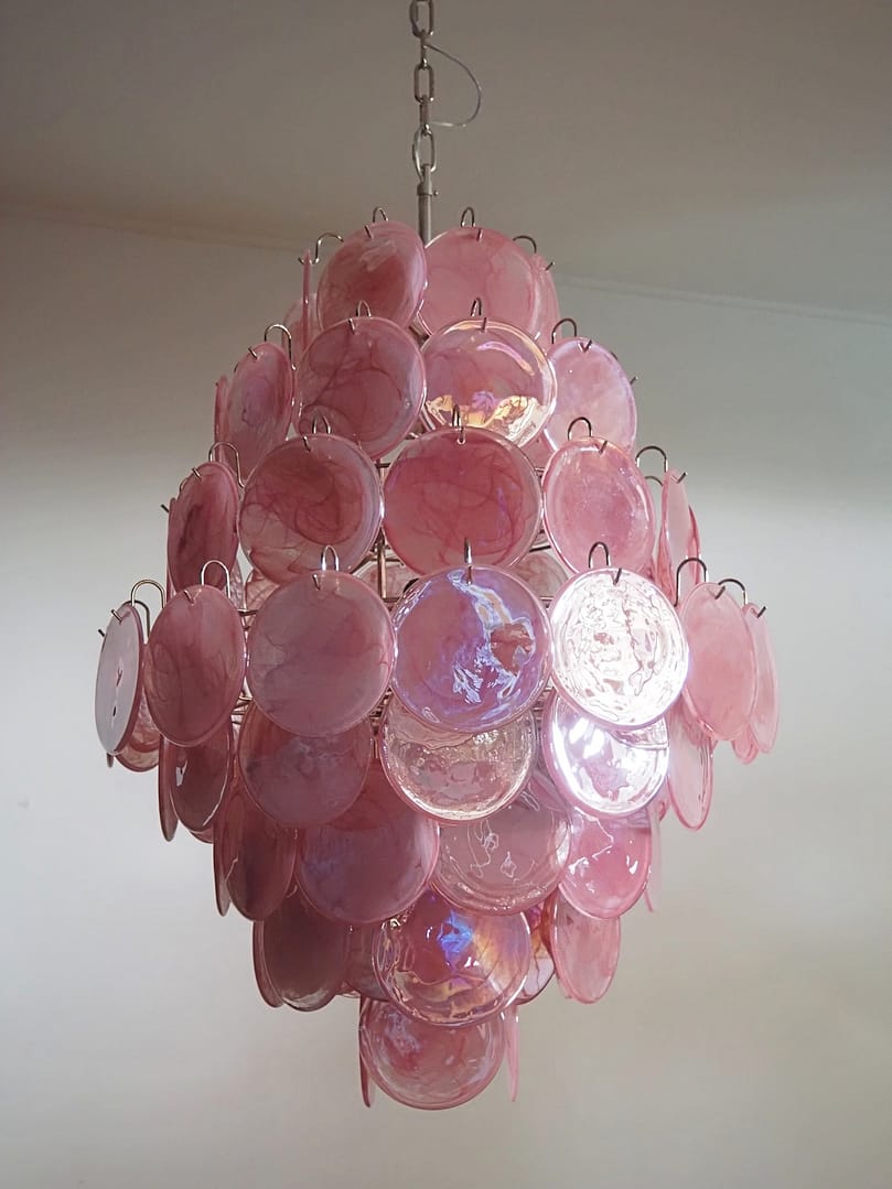Murano takkrona Disc Ø75 - 87 glas - Pink Alabaster