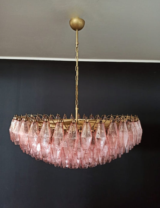 Lustre Murano Poliedri Ø90 – 185 éléments en verre rose