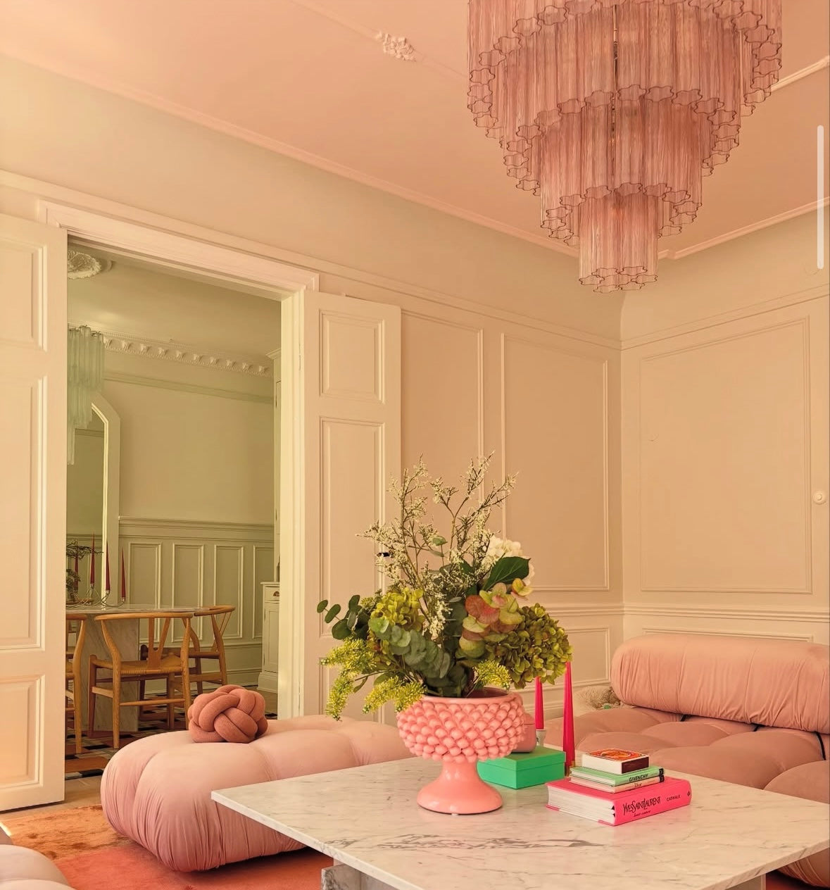 Murano chandelier Tubular Ø85 - 78 pink glass