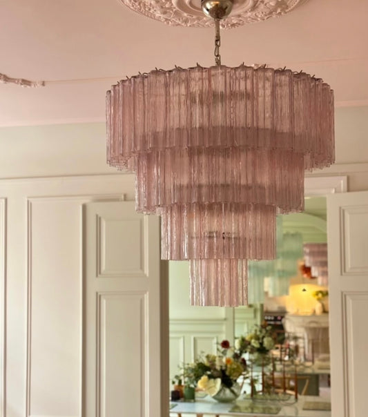 Murano chandelier Tubular Ø85 - 78 pink glass