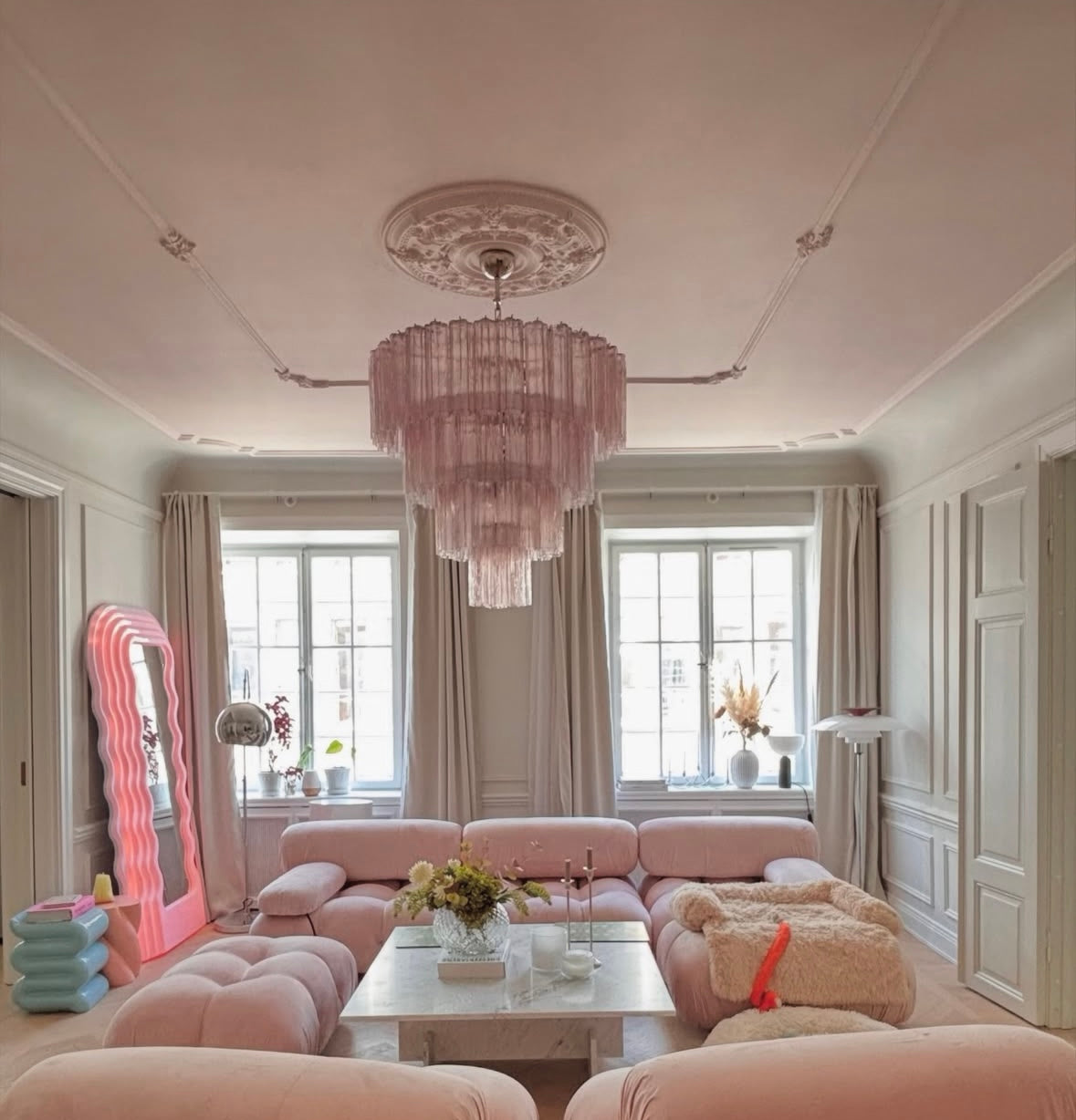Murano chandelier Tubular Ø85 - 78 pink glass – The Italian