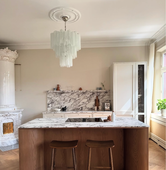 Murano ceiling chandelier Tubular Ø66 - 48 marbled white glasses