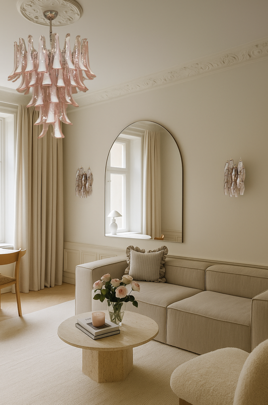 Murano chandelier Mazzega Ø66 - 52 pink glass
