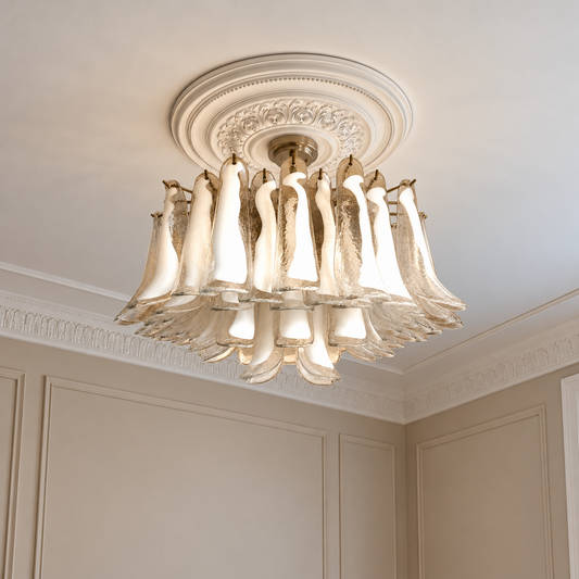 Murano plafond Mazzega Ø80 - 63 vita glas i klassisk takmiljö