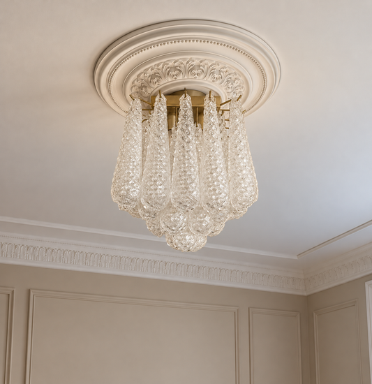Murano plafond Drop mässing Ø35 - 32 glas i klassisk takmiljö