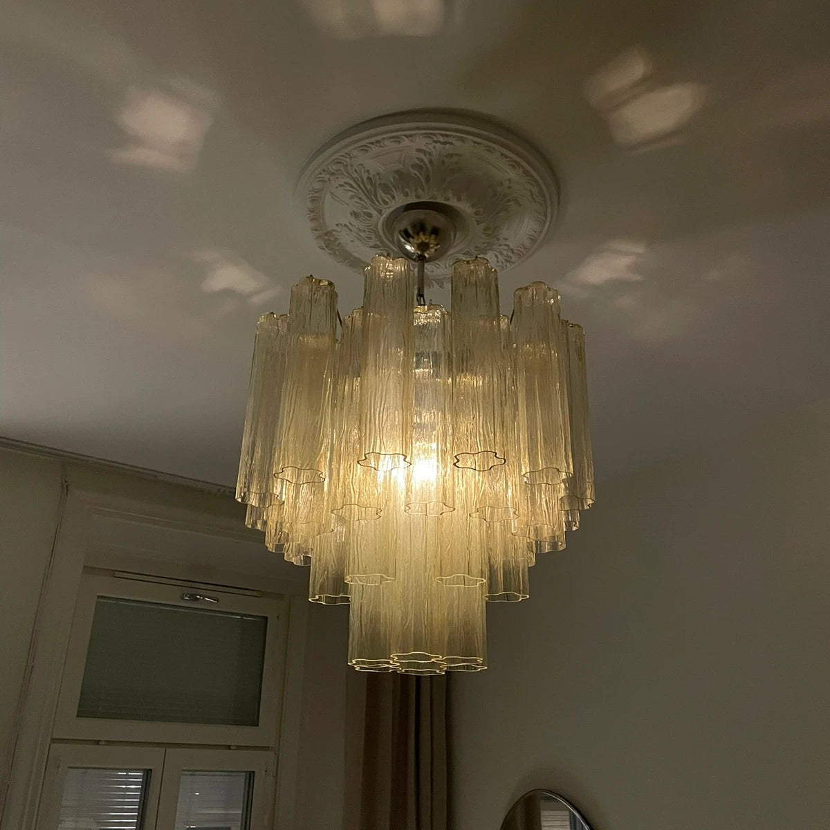 Murano ceiling chandelier Tubular Ø58 - 36 honey colored glass