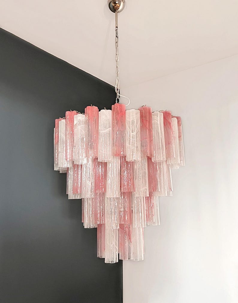 Murano takkrona Tubular Ø85 - 80 glas - Milky Blush Swirl