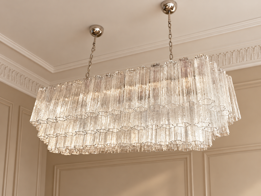Murano takkrona Tubular 135 × 50 - 114 klara glas i varm klassisk takmiljö