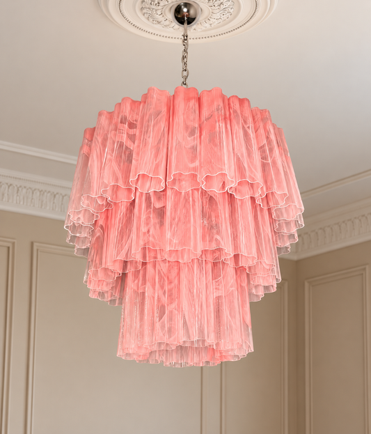 Murano takkrona Tubular Ø57 - 52 glas - Pink Alabaster i varm klassisk takmiljö
