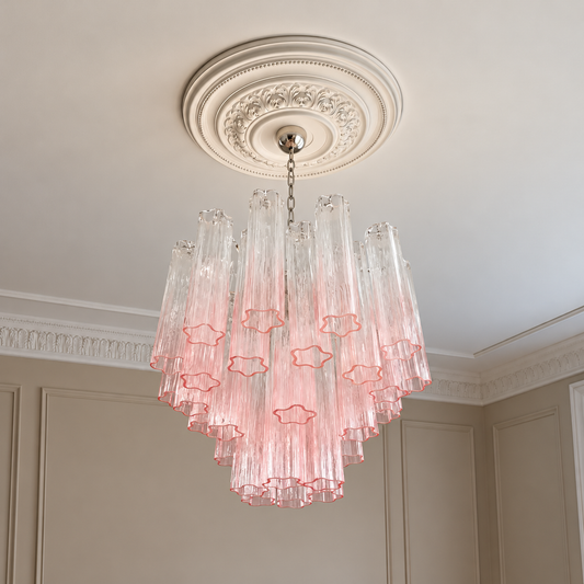 Murano takkrona Tubular Ø58 - 36 Rose Fade i klassisk takmiljö