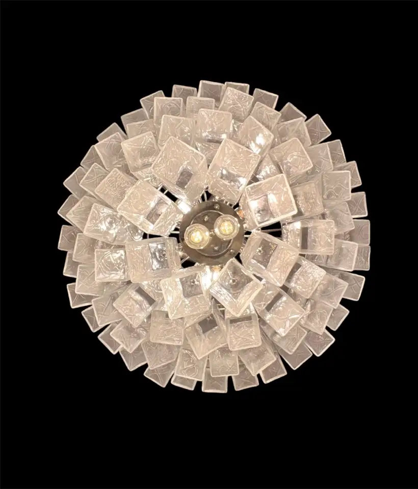 Lustre Murano Corteccia Ø85 – 80 éléments en verre transparent