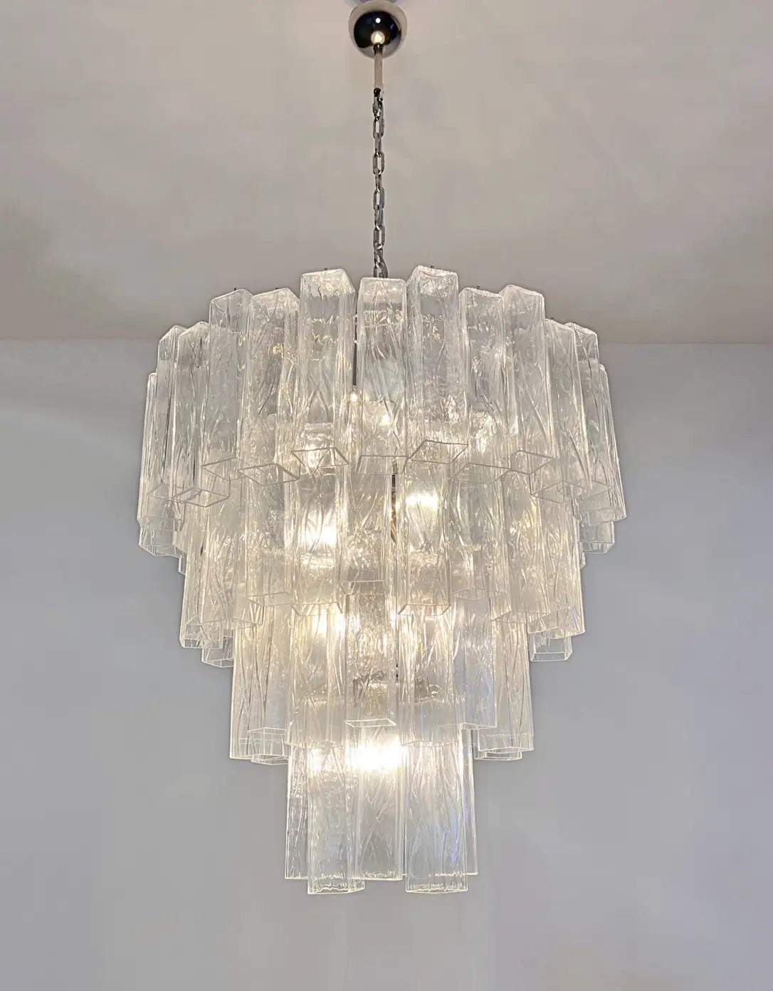 Lustre Murano Corteccia Ø85 – 80 éléments en verre transparent