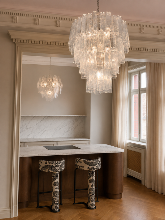 Murano Corteccia chandelier Ø85 – 80 clear glass elements