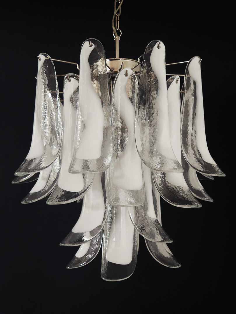 Murano chandelier Mazzega Ø50 - 26 white glasses