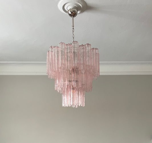 Murano ceiling chandelier Tubular Ø66 - 48 pink glass